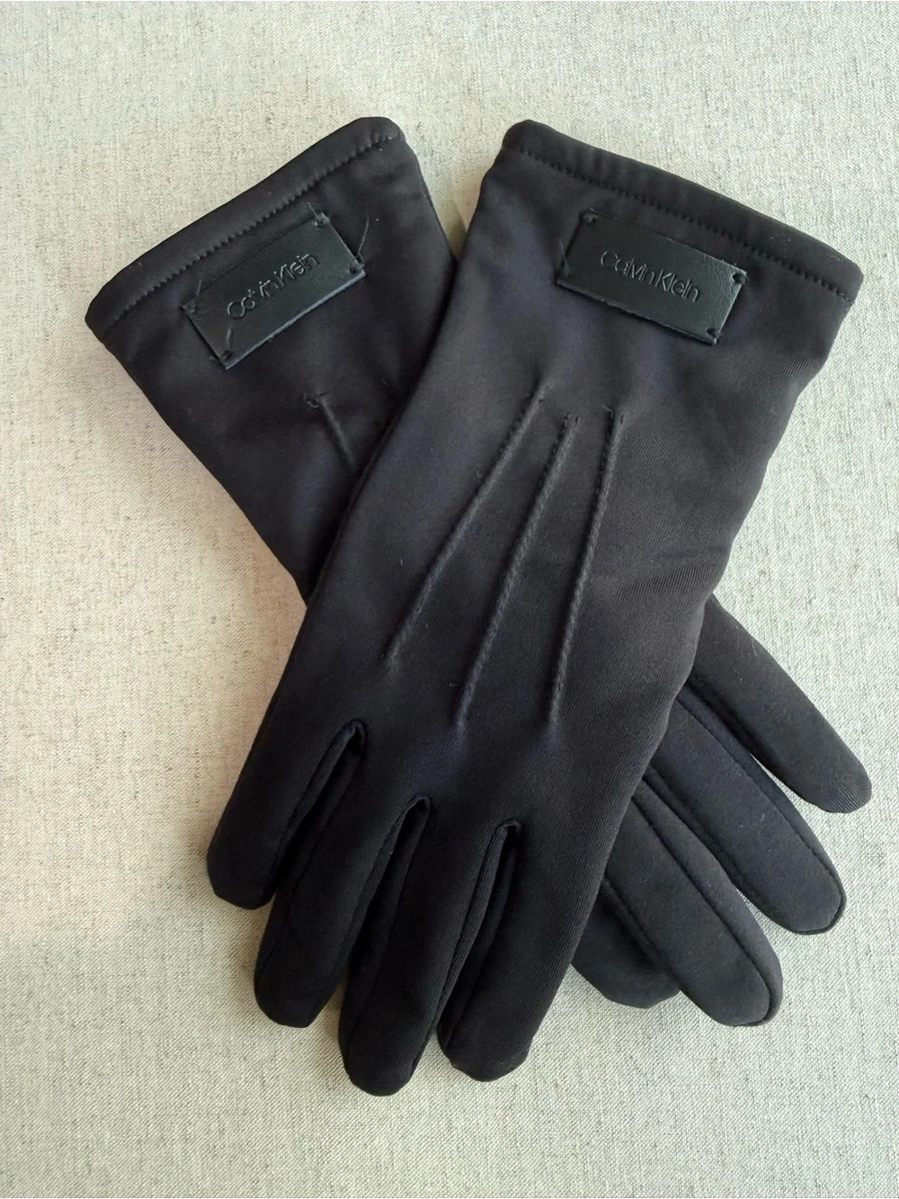 Calvin Klein Black Fleece-Lined Gloves Women’s Size S/M Faux Leather Palm Patch